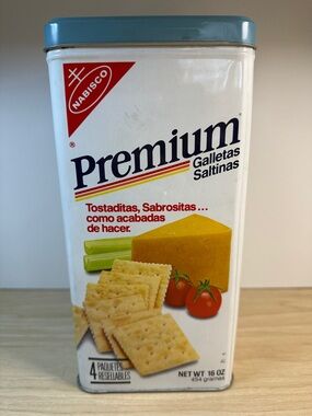 1985 Bilingual Nabisco Premium Saltine Crackers Tin in Spanish & English